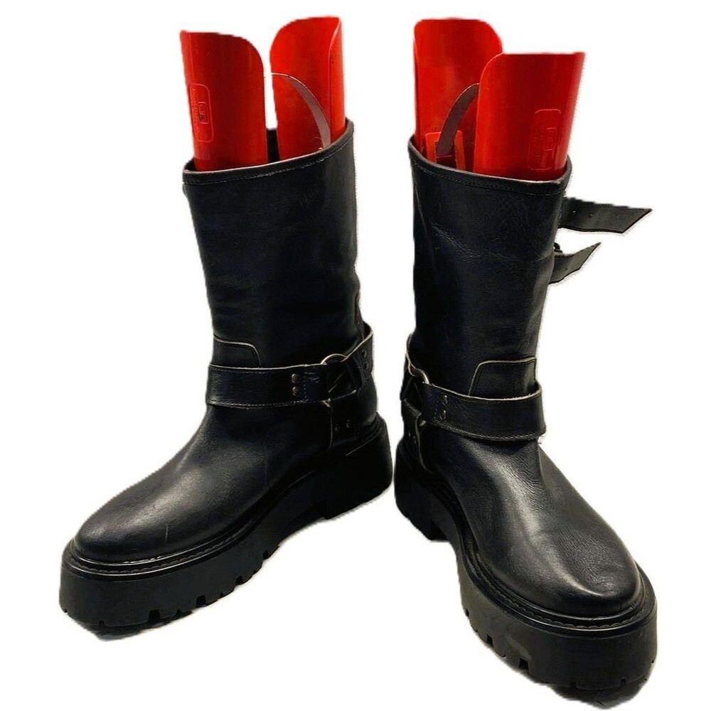Steve Madden Reika Black Leather Moto Boots Womens Size 11 M Lug Sole